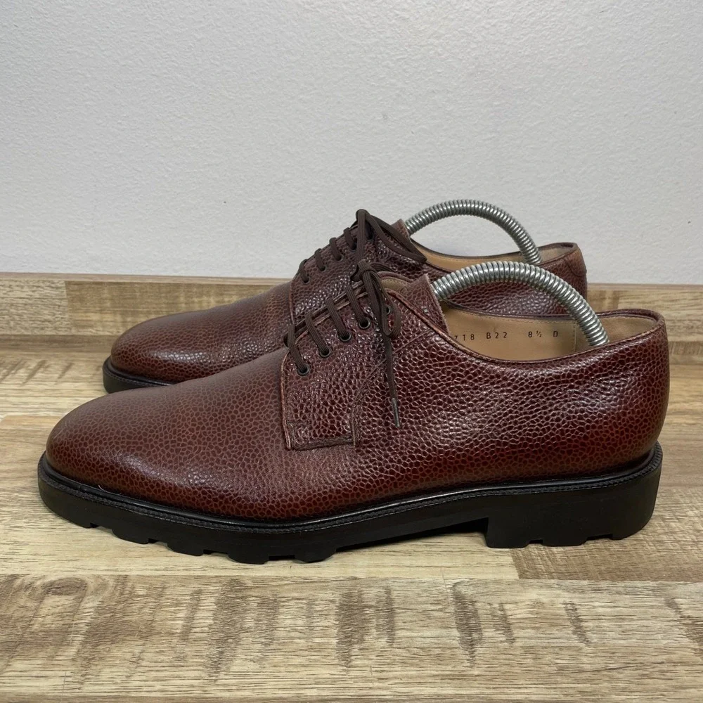 Salvatore Ferragamo Men Brown Pebbled Leather Lug Sole Derby Shoes Size 8.5D EUC